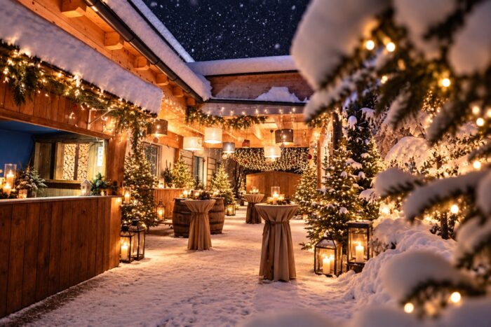 Verschneiter Weihnachtsgarten mit Glühwein-Empfang beim PreunerWirt